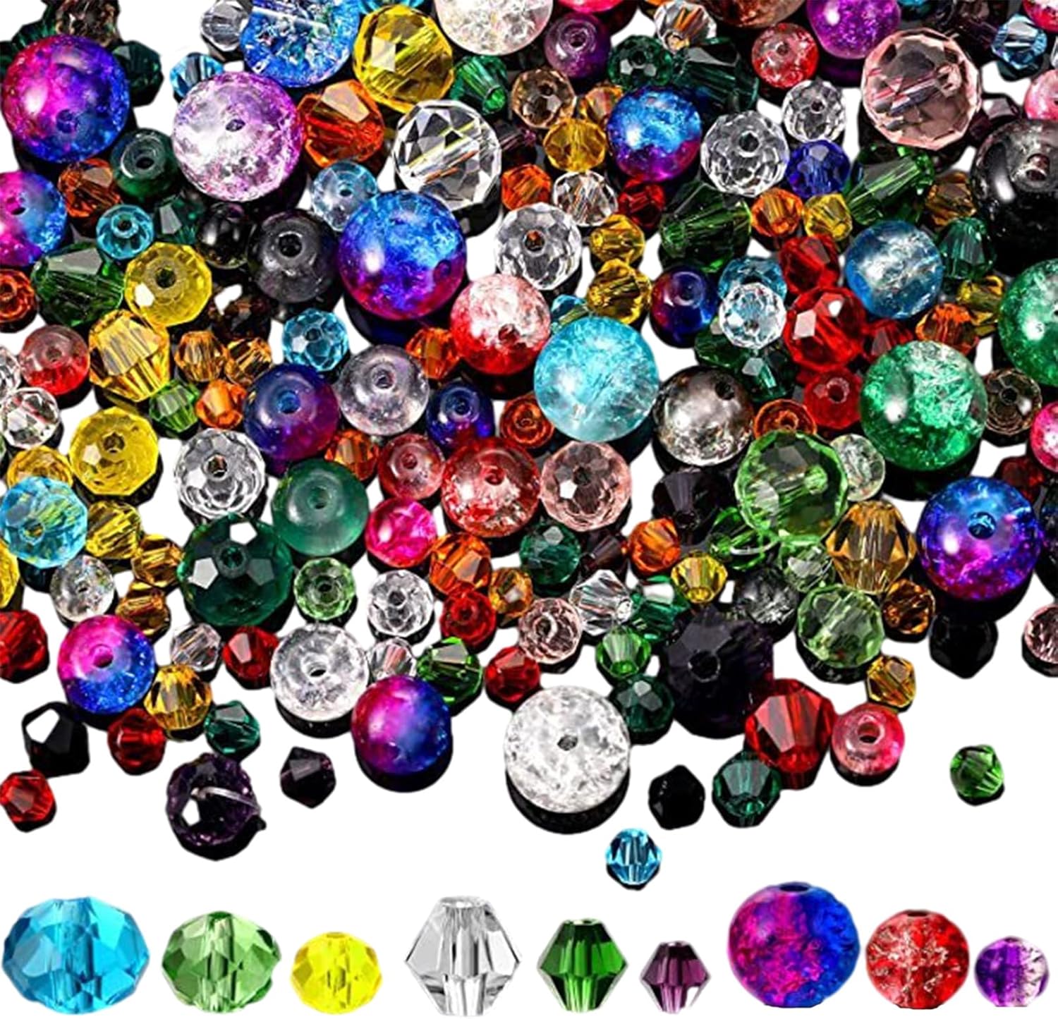 Dyzoxa 1300 PCS Crystal Beads Glass Beads Crystal Glass Beads Jewellery Craft Beads for Bracelet Making Mixed Beads for Bracelet Necklace Jewelry Making Set DIY Craft Projects