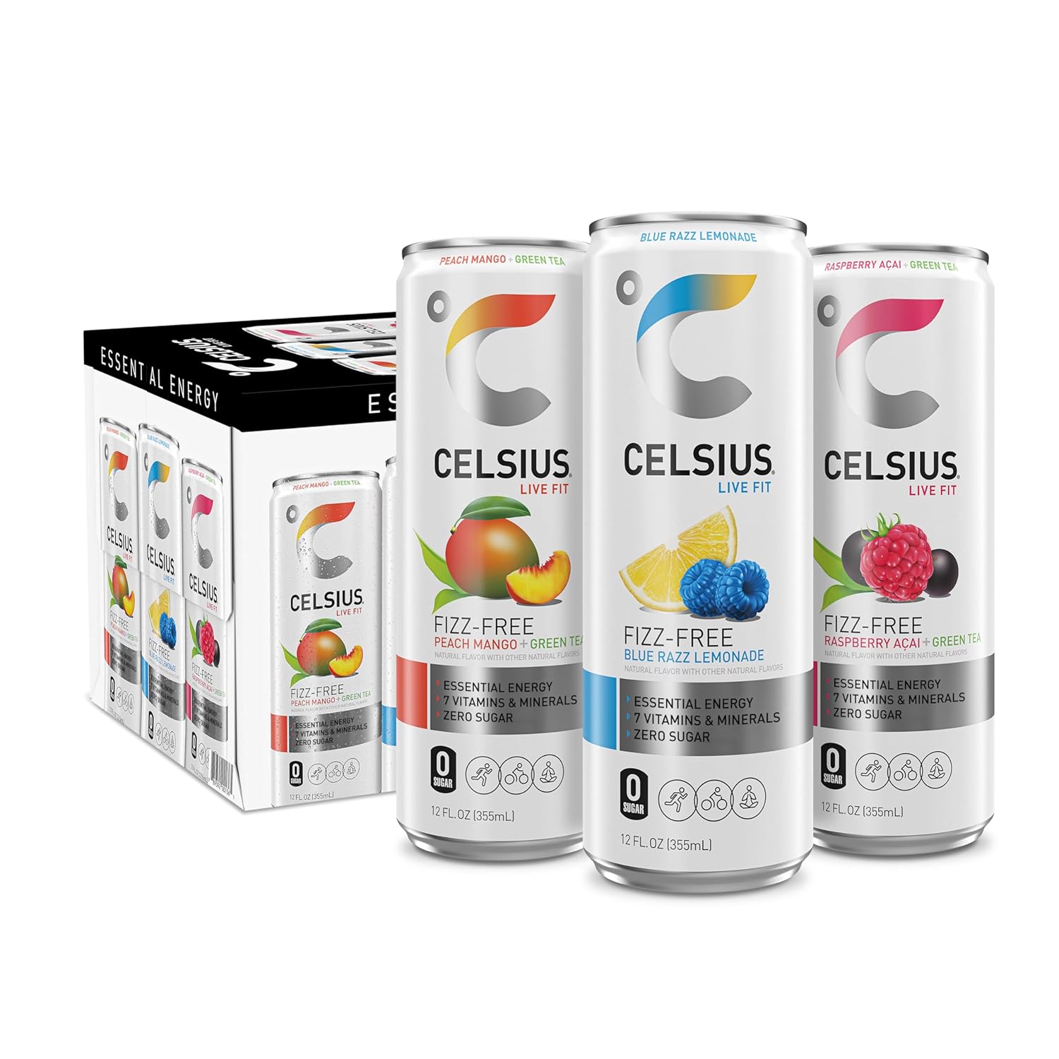 CELSIUS Fizz Free Variety Pack, Sugar Free Energy Drink, 12 Fl Oz (Pack of 12)