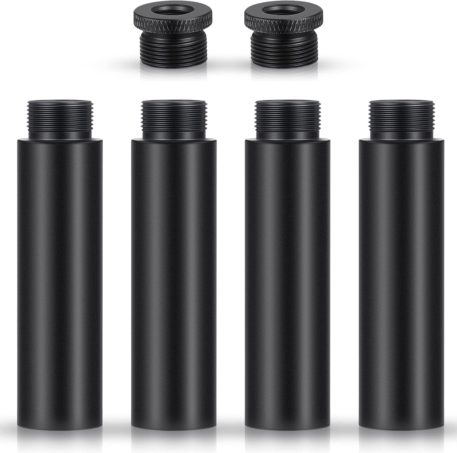 Weewooday 4 Pieces Mic Stand Extension Tube 5/8 Inch Microphone Extension Pipe Aluminium Alloy Stand Extenders Screw Boom Tubes with 2 Metal Adapters(Black)
