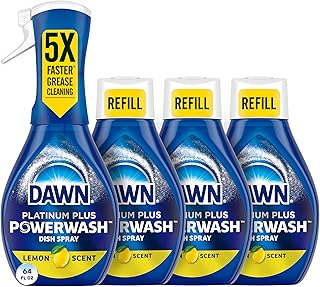 Dawn Powerwash Spray, Dish Soap, Dishwashing Liquid, Cleaning Supplies, Lemon, 1 Starter Kit + 3 Refills, 4 units of 16oz (64oz)