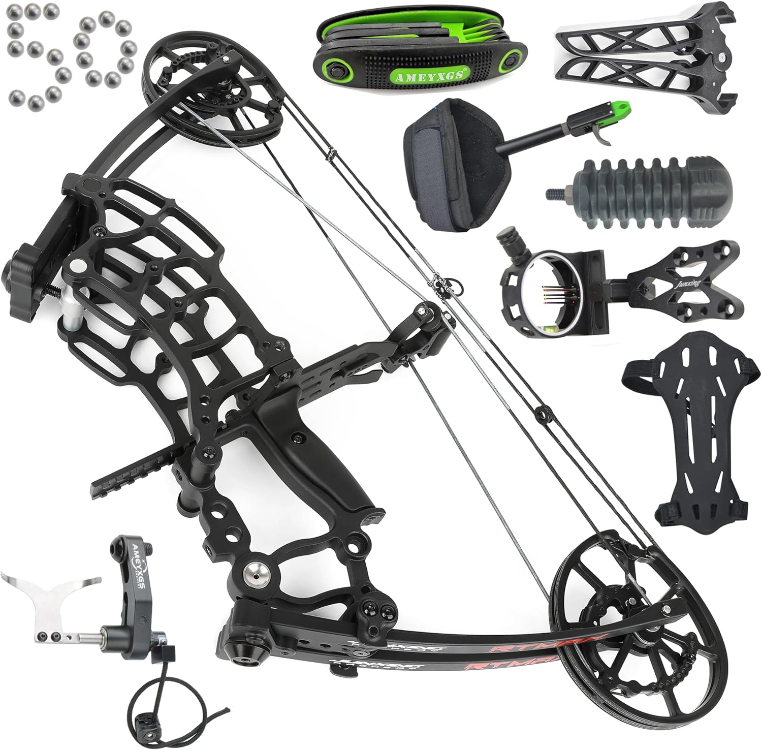 Poearcus Archery Compound Bow Set Steel Ball and Arrow Dual Purpose Bow 40-65lbs Adjustable Hunting Bows for Shooting Bowfishing Targeting