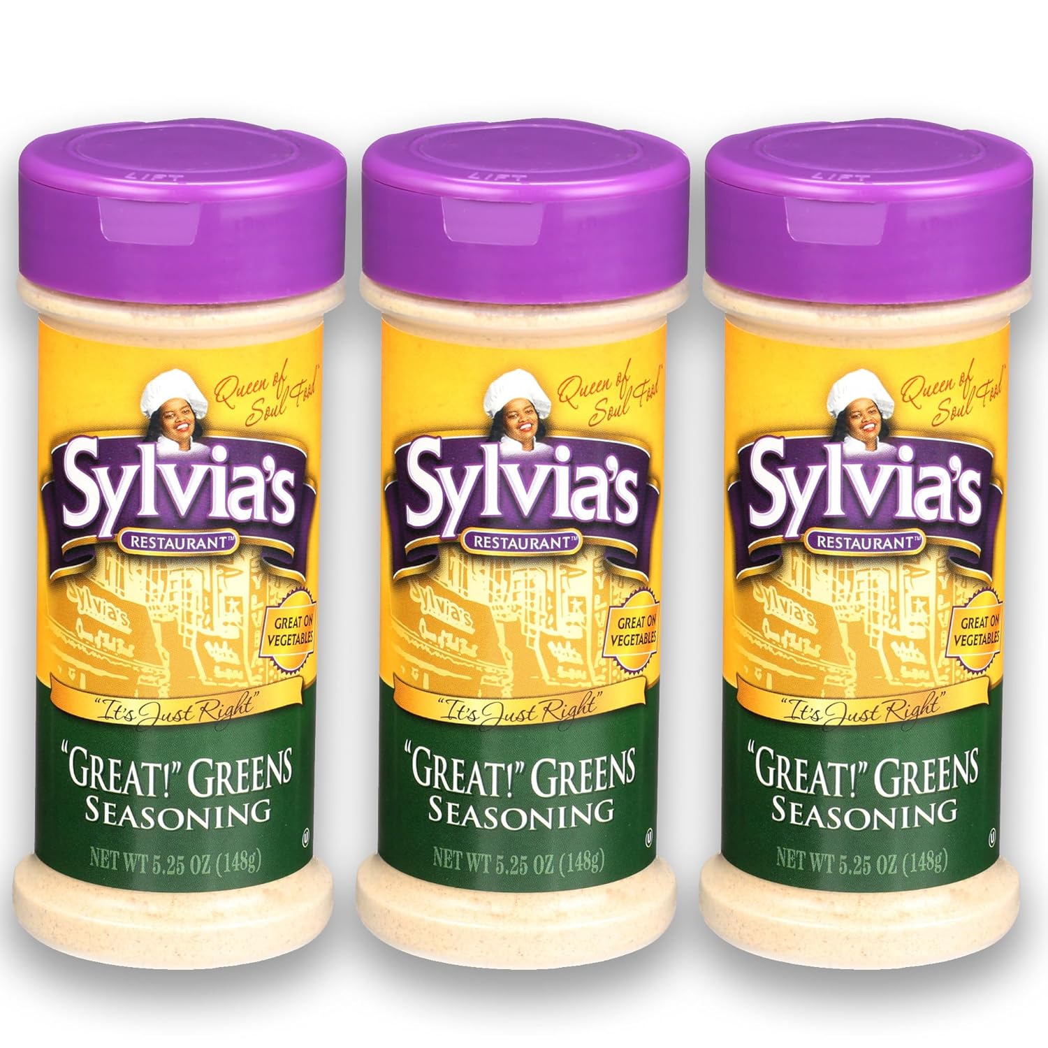 Sylvia's Restaurant Great! Greens Seasoning for Scrumptious Southern Collard Greens, All-purpose Vegetable Seasoning, 5.25oz (Pack of 3)