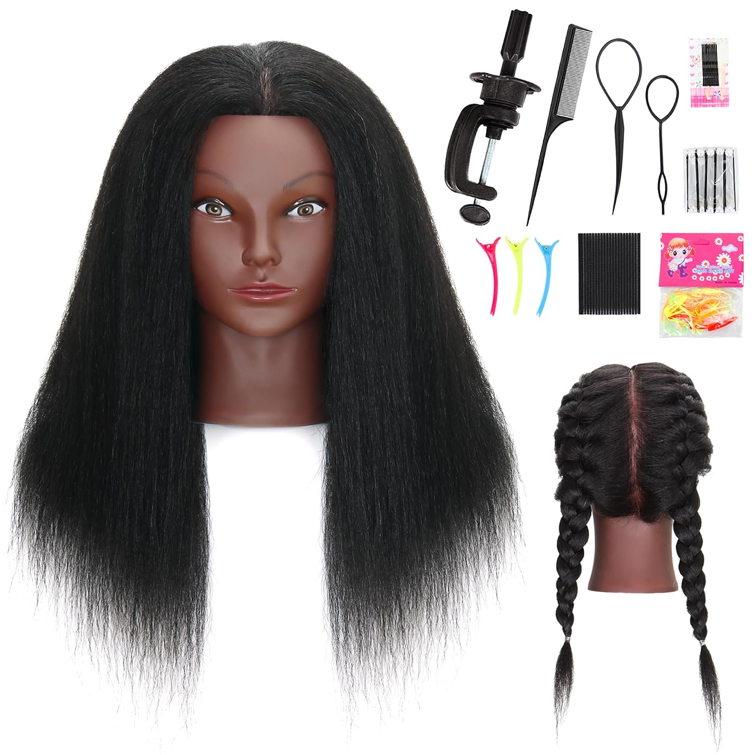 16" Mannequin Head Human Hair for Braiding Styling with stand