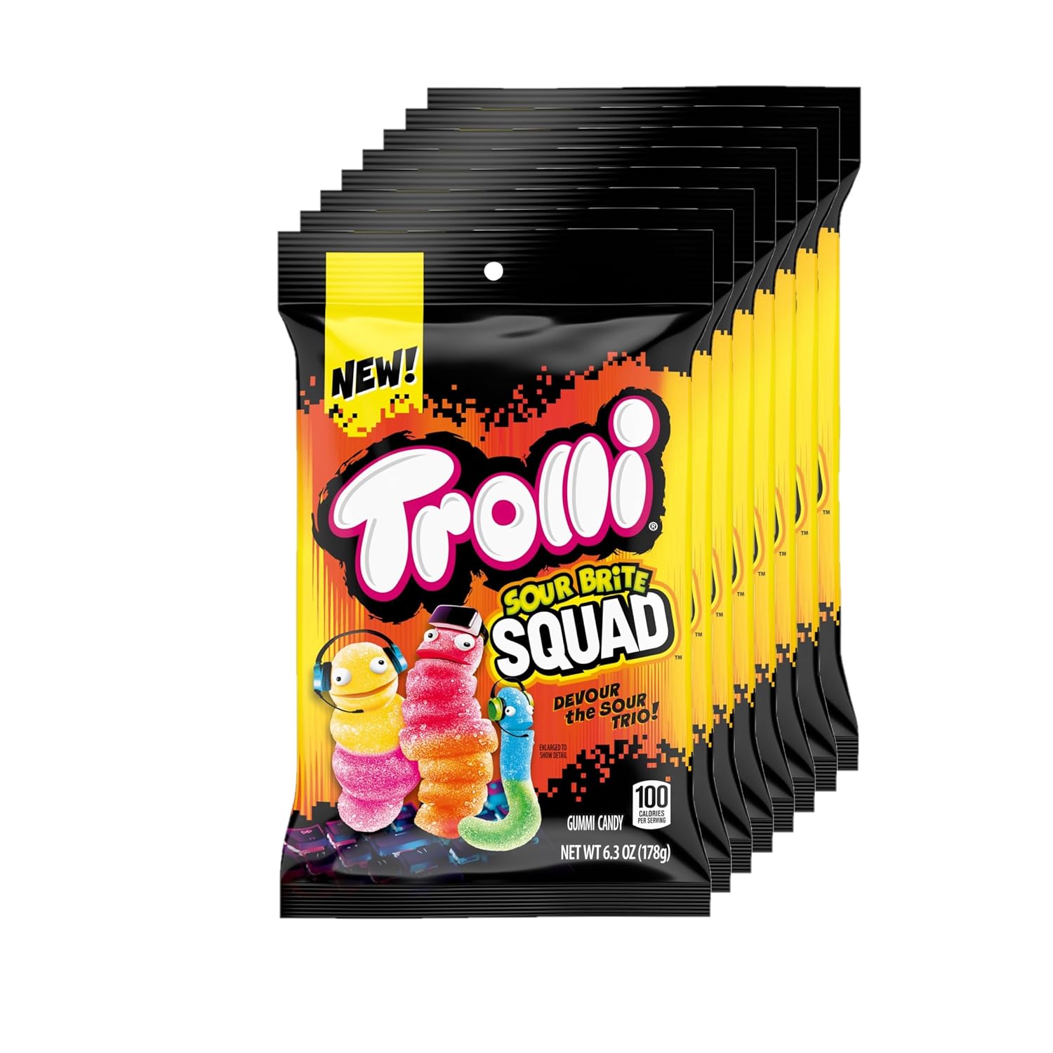 Trolli Sour Brite Squad Gummy Candy, Sour Gummy Worms, 6.3 oz (Pack of 8)