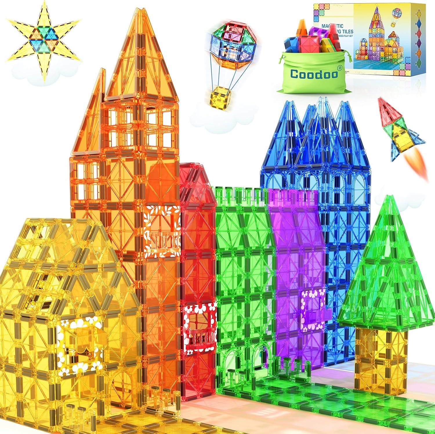 60 PCS Magnetic Building Tiles STEM Magnetic Blocks Sensory Toys Kids Games Magnet Building Toys for Boys and Girls Aged 3+, Kids Brain Development Preschool Kindergarten Toddler Toys