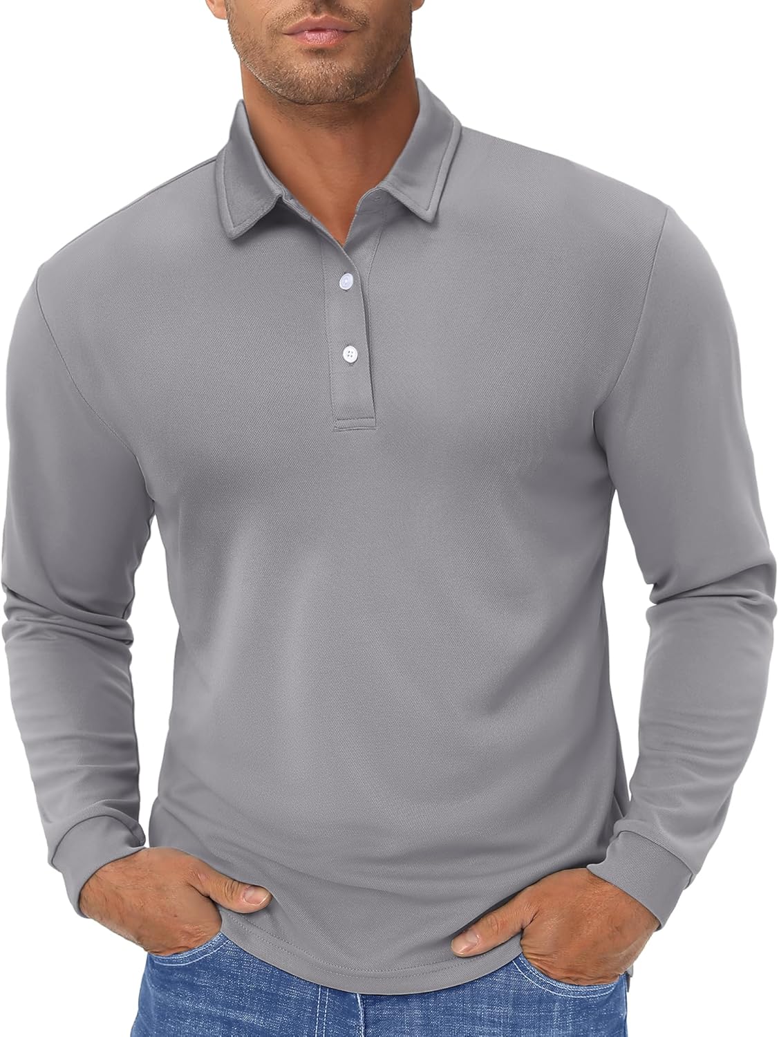 TACVASEN Men's Polo Shirts Long Sleeve Quick Dry Running Tops Golf T Shirts Breathable Work Shirts with 3 Boutons