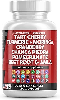 Clean Nutraceuticals Tart Cherry Extract Capsules 20,000mg with Turmeric 8000mg Moringa 4000mg Cranberry 2000mg Chanca Piedra Celery Quercetin ACV Pomegranate L Selenomethionine - Uric Levels - 120 Ct