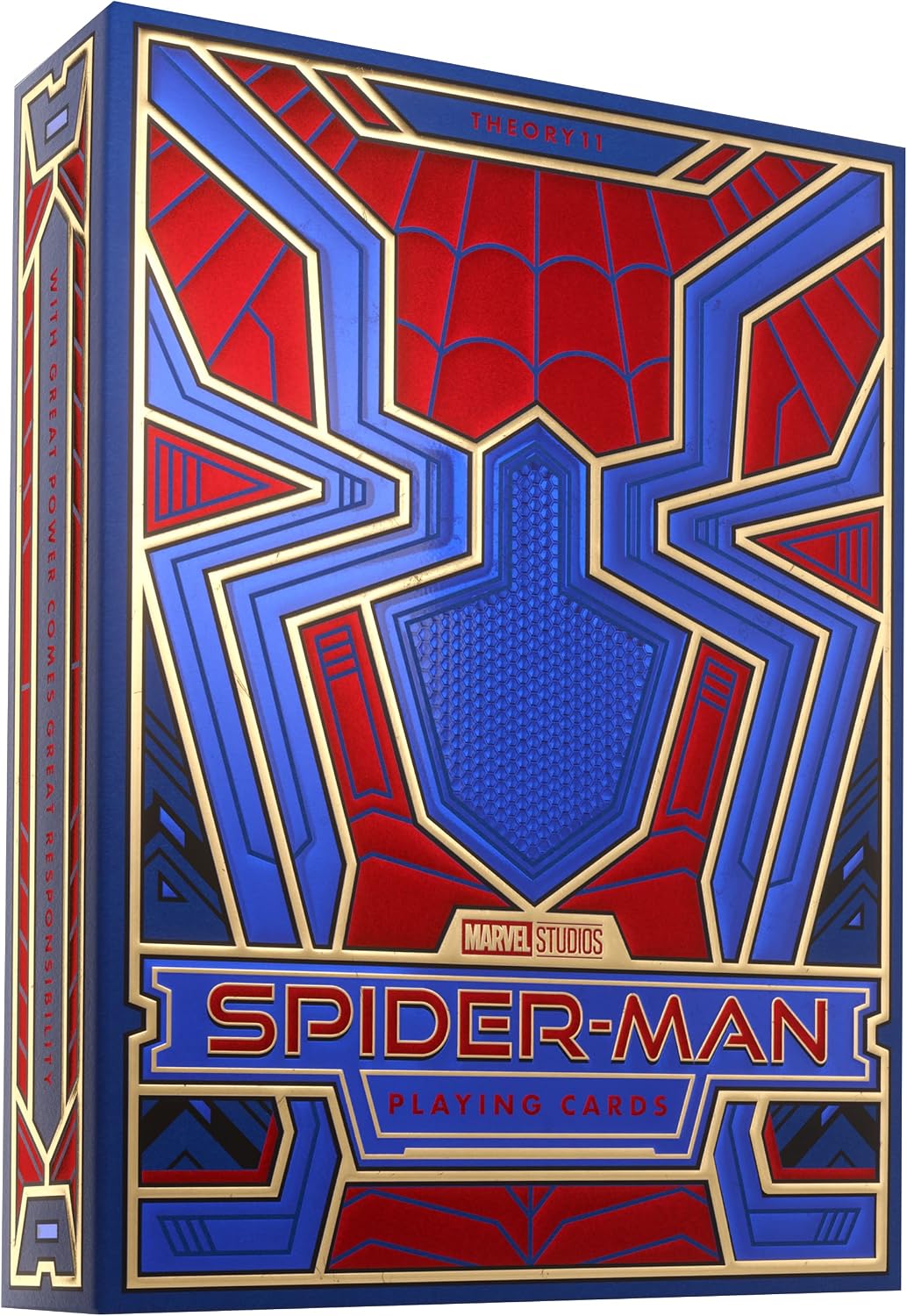 theory11 Spiderman Playing Cards – Blue Red Gold Web-Suit Poker Deck with Custom Movie Artwork, Magic, Cardistry, Game Night Gift for Marvel Fans, Card Collectors, Magicians, Players & Adults