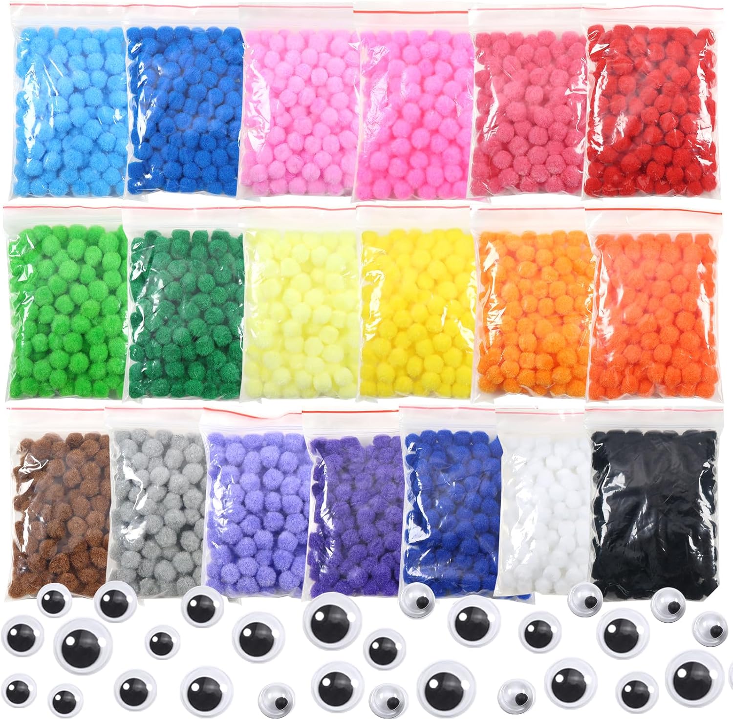 TOAOB 1900pcs Approximately 1cm Assorted Pom Poms Multi Color Fuzzy Small Pompoms Balls Art Supplies with Wiggle Eyes for DIY Crafts Decorations