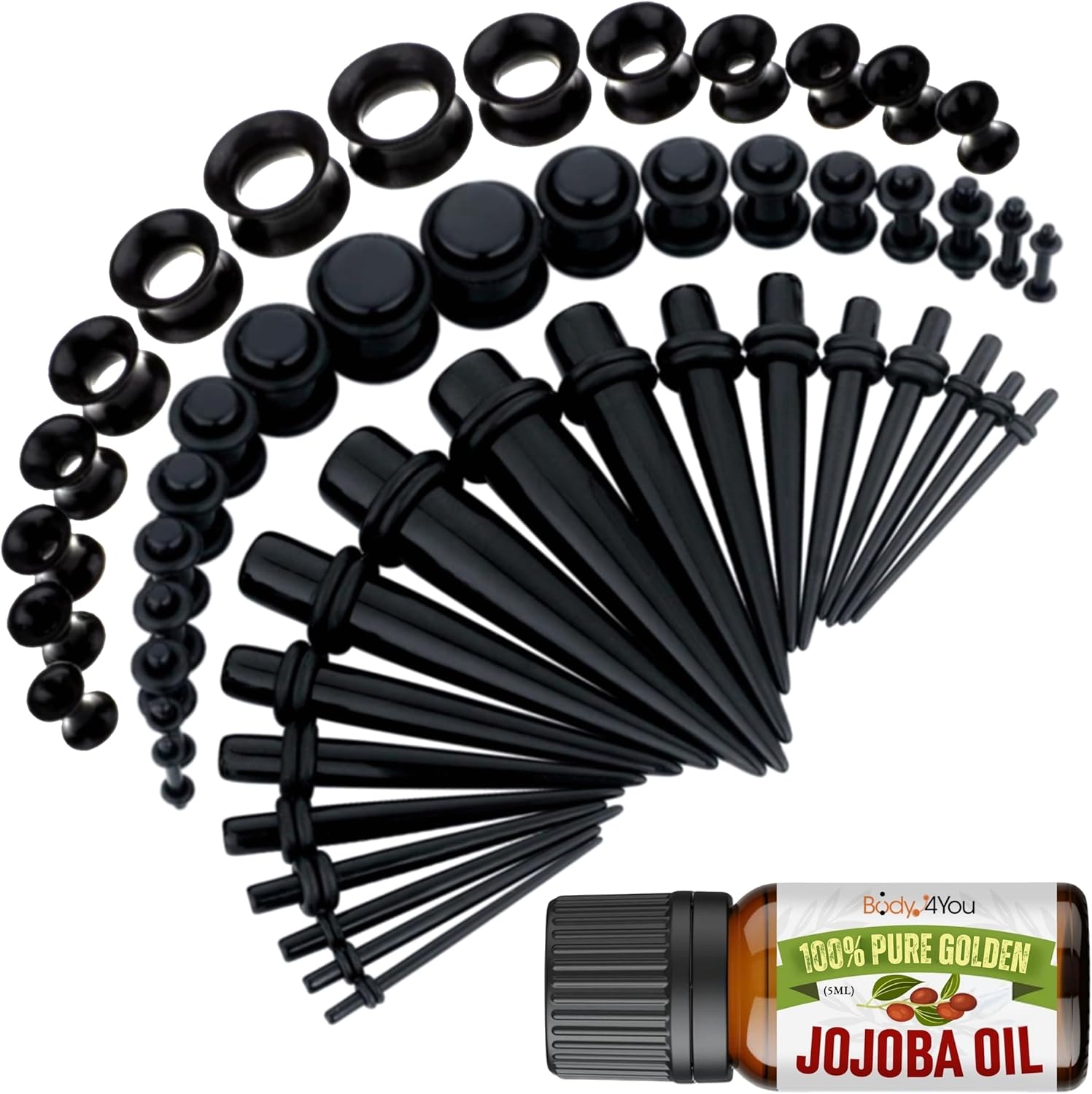 BodyJ4You 54PC Ear Stretching Kit 14G-12mm - Aftercare Jojoba Oil - Acrylic Plugs Gauge Tapers Silicone Tunnels - Lightweight Expanders Men Women