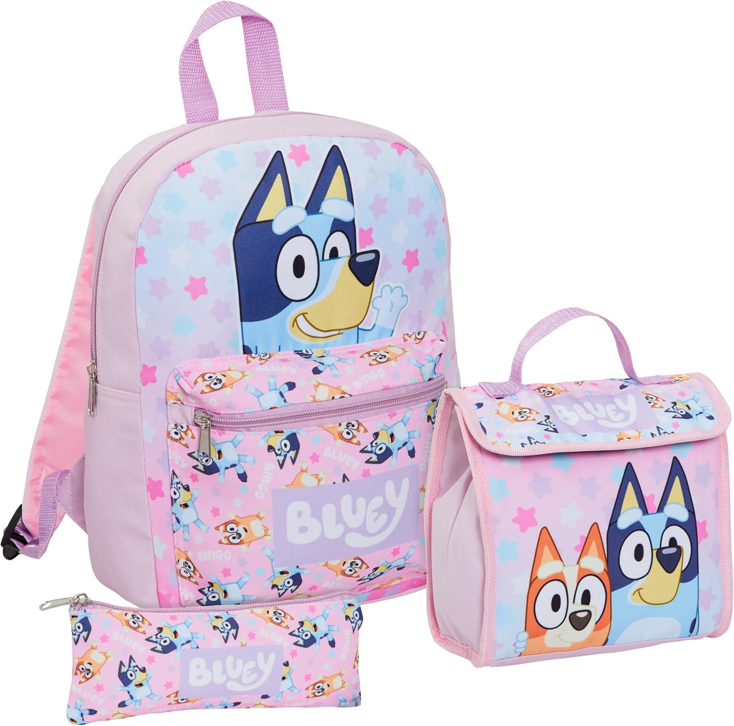Bluey Girls Backpack Set 3 Piece Bag Set Bundle with Backpack Lunch Bag and Pencil Case Back to School Gift
