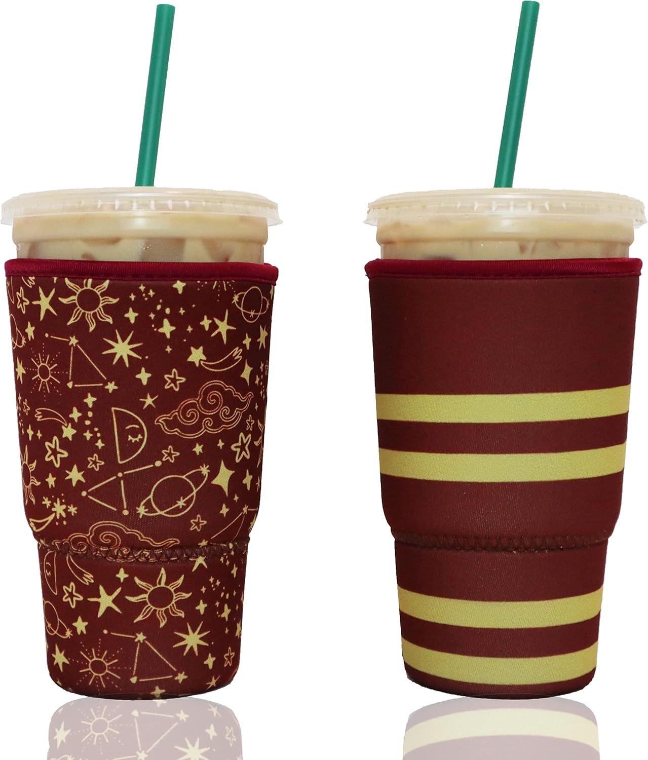 Baxendale and Co Reusable Neoprene Insulator Sleeves for Large Sized Iced Coffee and Cold Drink Cups, Compatible with Starbucks, Dunkin, Tumblers, Soda Cups and more (2 PK Large 32oz, Red Wanderlust)