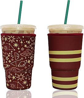 Baxendale and Co Reusable Neoprene Insulator Sleeves for Large Sized Iced Coffee and Cold Drink Cups, Compatible with Starbucks, Dunkin, Tumblers, Soda Cups and more (2 PK Large 32oz, Red Wanderlust)