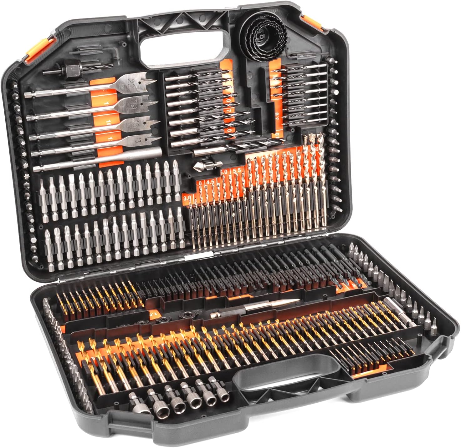Terratek 246pc Combination Drill Bit Set, Includes HSS titanium twist bits, Masonry Bits, Wood Bits, Screwdriver Bits & More in storage case