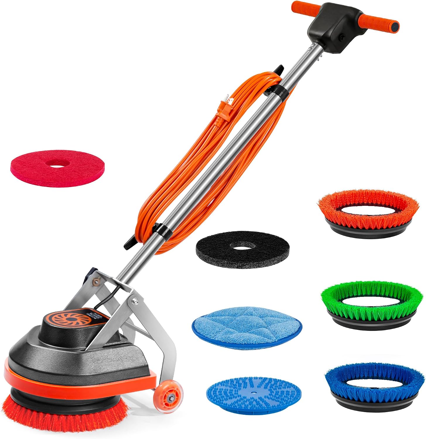 HHQ Commercial Floor Scrubber Machine, 13" Heavy Duty Orbital Floor Cleaner Buffer and Polisher- Deep Cleaning Hard Floors and Carpets with Ease, 3 Brushes & 3 Cleaning Pads, Orb-6