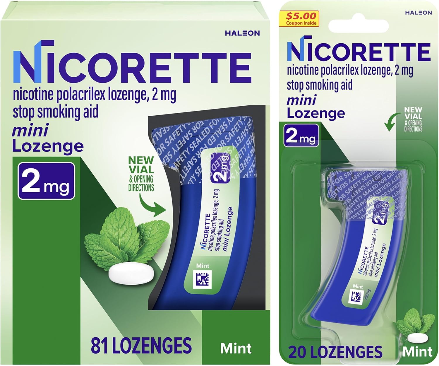 Nicorette Mini Nicotine Lozenges 2mg, Mint Flavor, 101 Count | Quit Smoking Aid, Reduces Nicotine Cravings and Withdrawal Symptoms, Intense Craving Relief, Smoking Cessation Lozenge