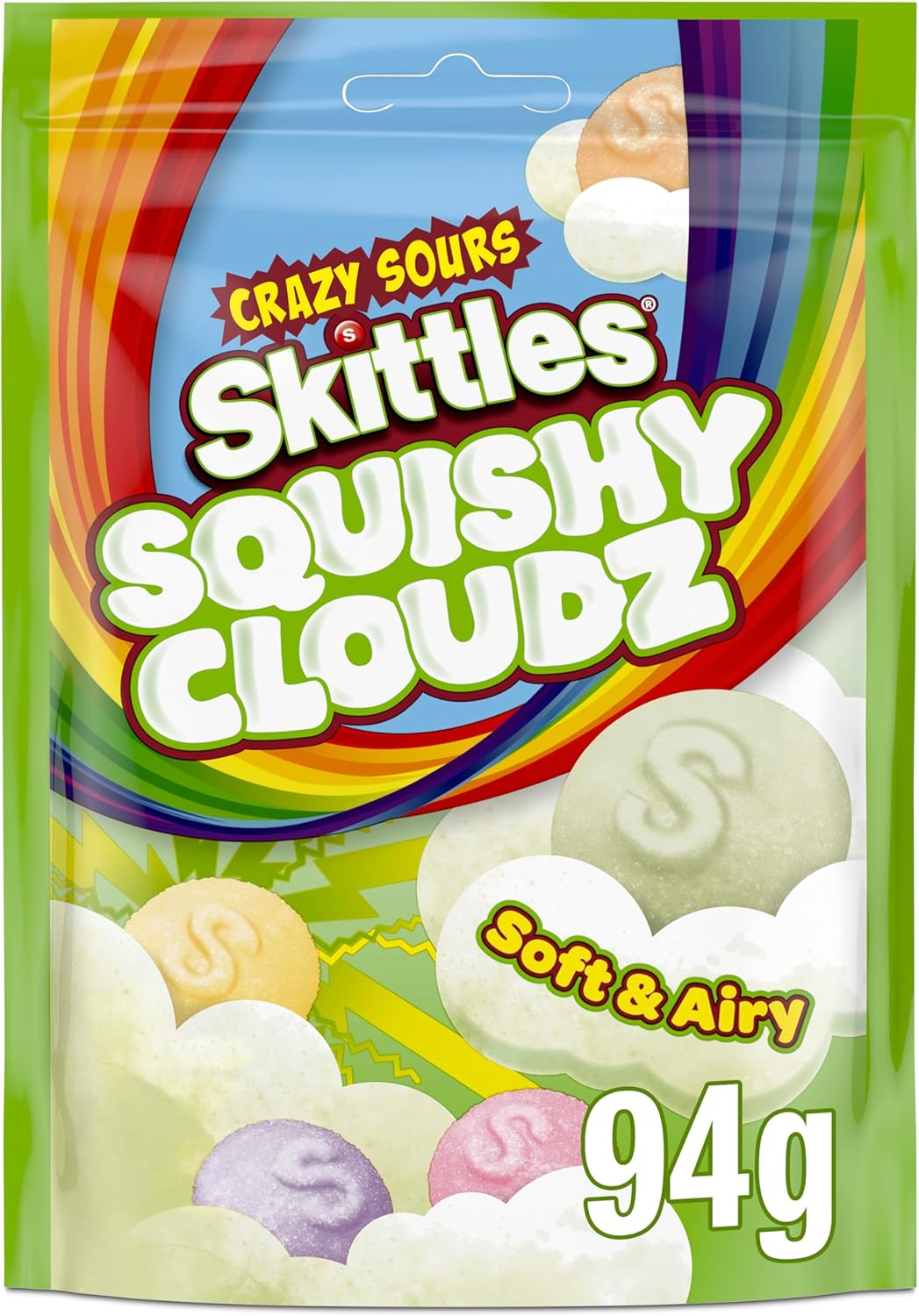 Skittles Squishy Cloudz Sour Sweets Fruit Flavoured Sweets Pouch Bag 94g