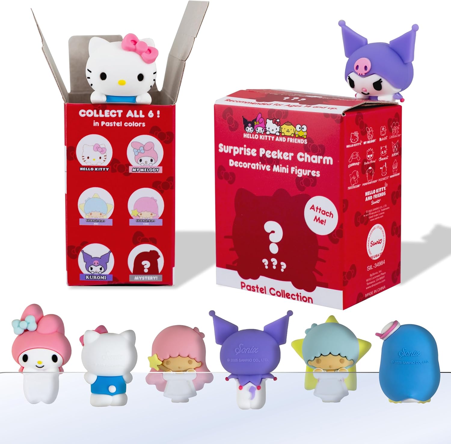 Sonix x Sanrio Hello Kitty & Friends Peekers - Pastel Series Blind Box - Adhesive Decorative Mini Figures - Includes Hello Kitty, My Melody, Kuromi, Little Twin Stars, or Mystery Character