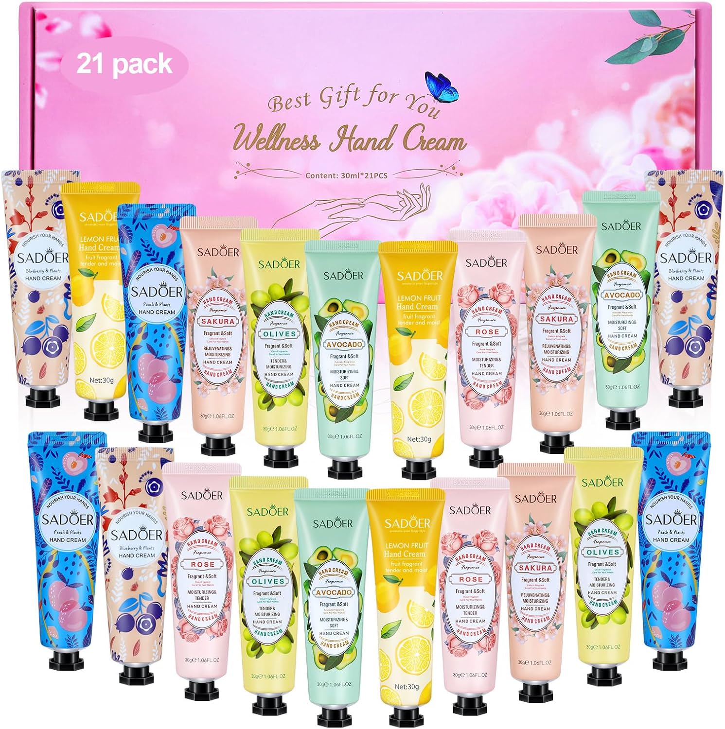 Hand Cream Set, 21 Pack Hand Creams Women's Gift Set, Fragrant Hand Foot Day Night Cream Moisturizer, Mini Hand Cream Pack, Small Gift Set Body Cream for Women and Men, Christmas & Birthday Gift