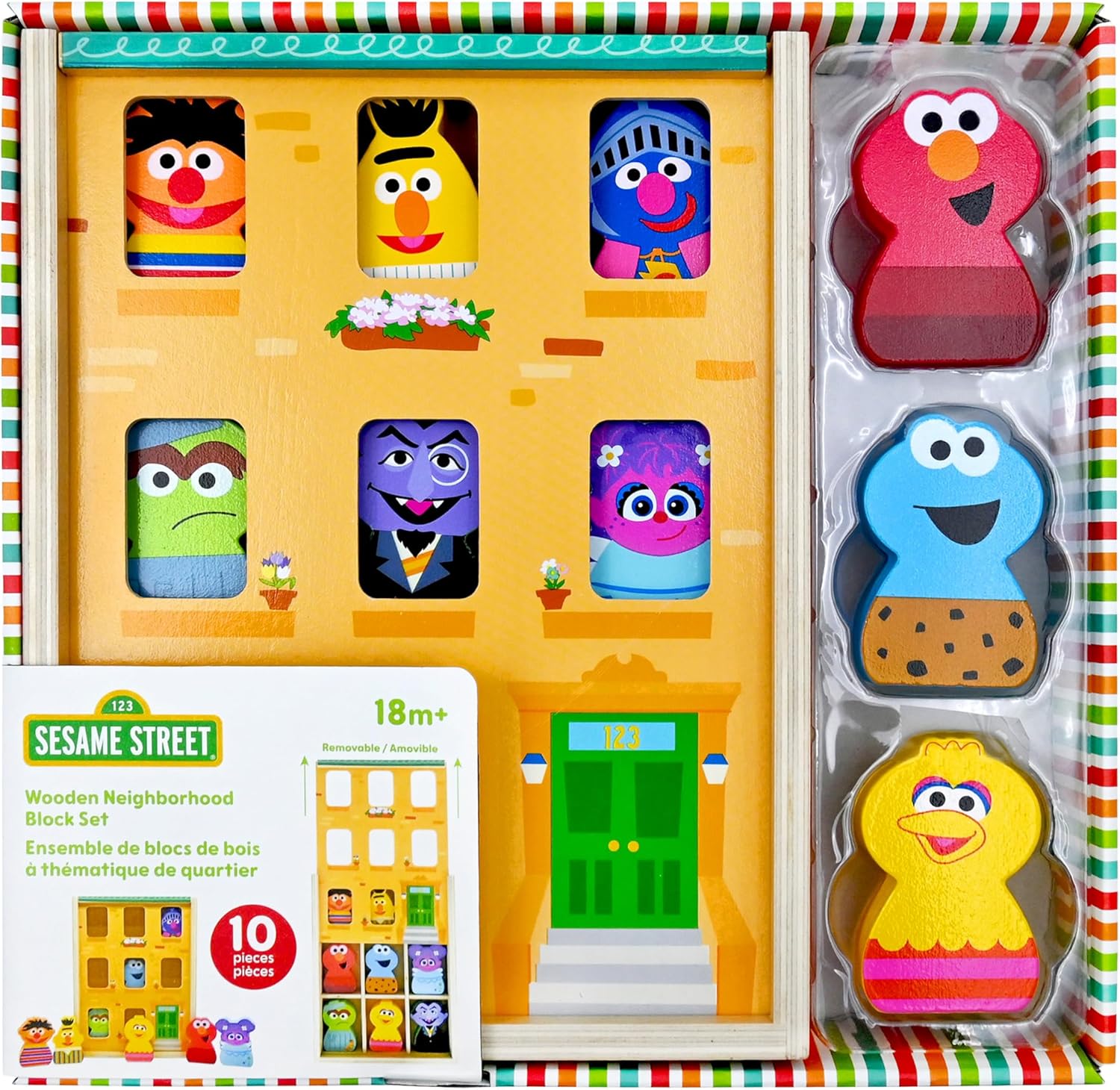 Kids Preferred Sesame Street Wooden Neighborhood Block Set with Storage Case
