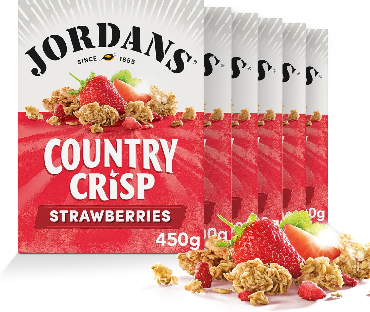 Jordans Country Crisp Strawberry Breakfast Cereal - Oat Clusters with Strawberries - No Artificial Flavours or Preservatives - British Baked Cereal - 450g (Pack of 6 x 450g)
