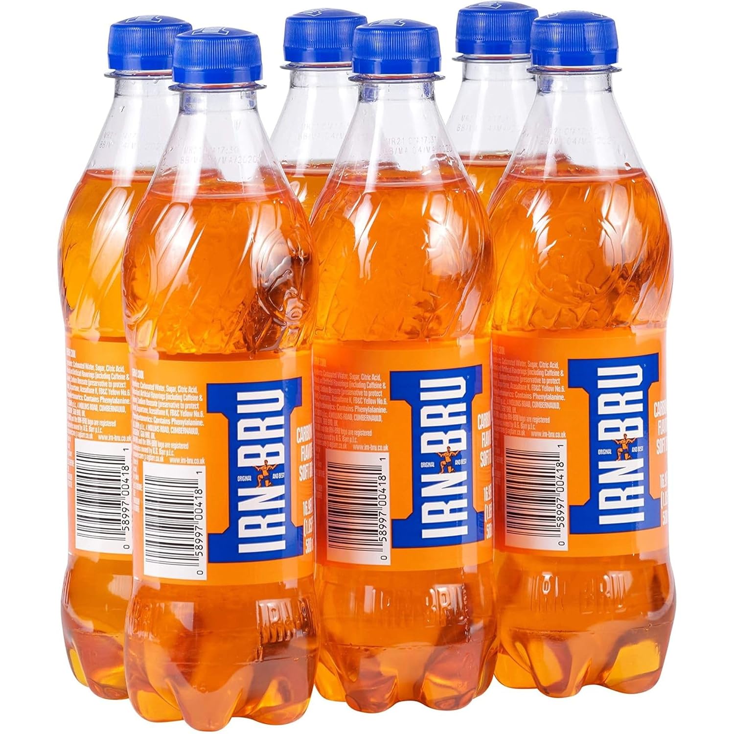 IRN-BRU Original Scottish Sparkling Soda, Citrus Flavored Carbonated Drink - Sparkling Flavored Soft Drink, 32 Flavor Recipe, 16.9 fl oz Bottles, Pack of 6