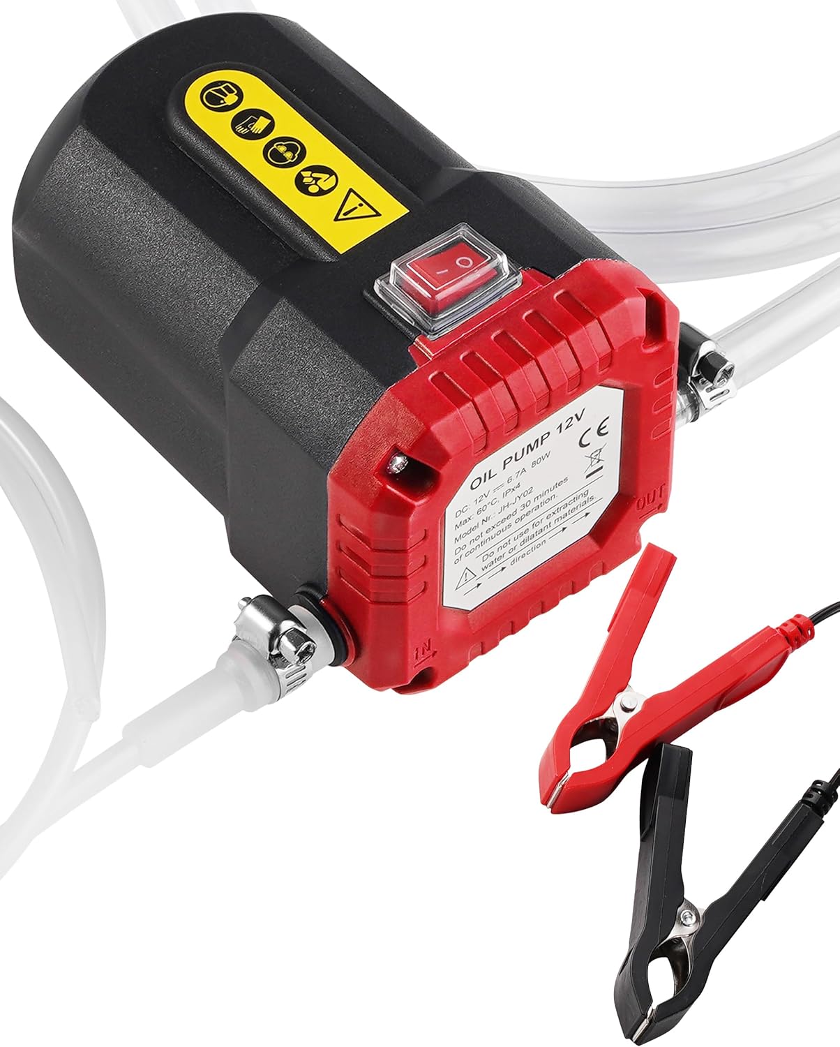 Oil Extractor Pump 12V 60W, Electric Engine Oil Extractor, Oil Transfer Pump for Motor Oil, Gear Oil, ATF, Lube Oil Change, Self-Priming Fluid Transfer Pump for Car, Mower, Jet Ski, Red