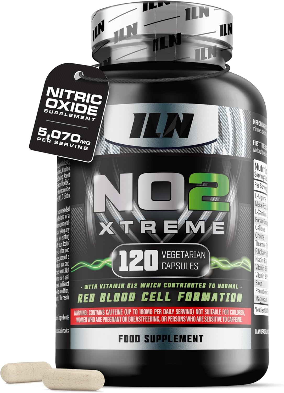 NO2 Xtreme – High Strength 5,070mg Nitric Oxide Supplements for Men & Women – Nitric Oxide Booster Pre Workout Tablets with L Arginine (120 Vegetarian Capsules)