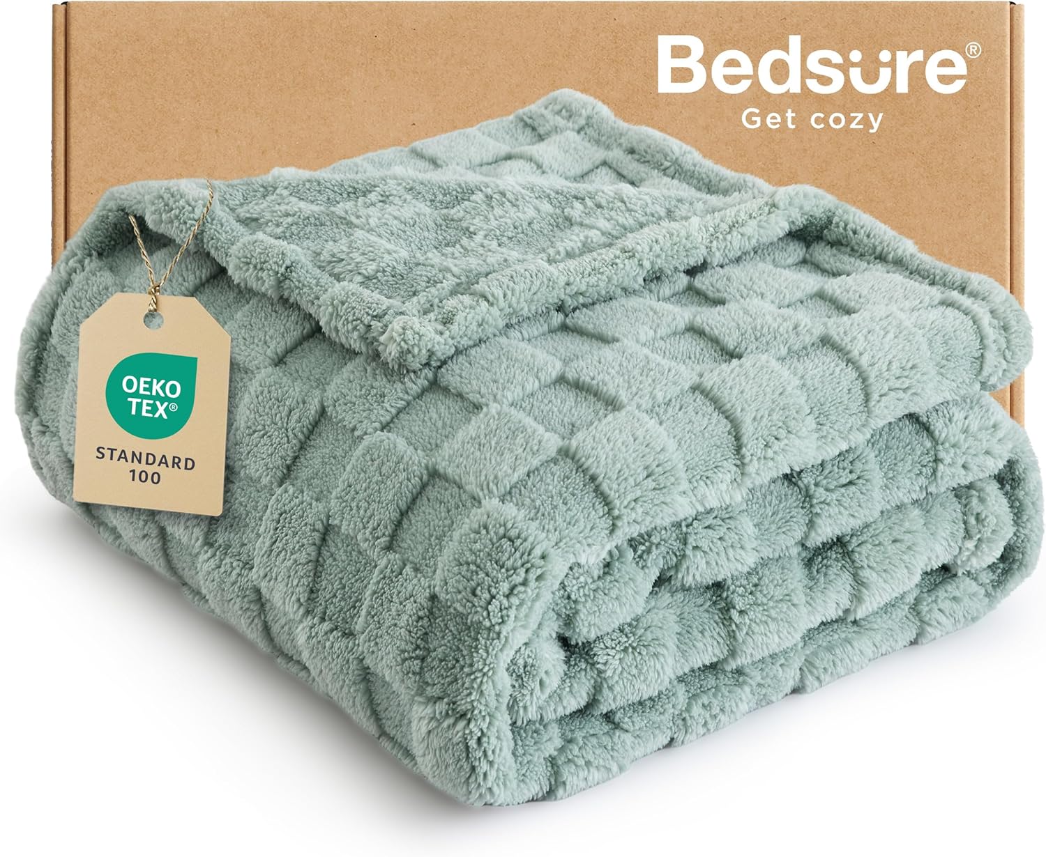 Bedsure Sage Green Throw Blanket for Couch - Checkered Fleece Blankets for Women Girls, Cute Soft Cozy Throw for Bedroom Decor Gifts, 50x60 Inches