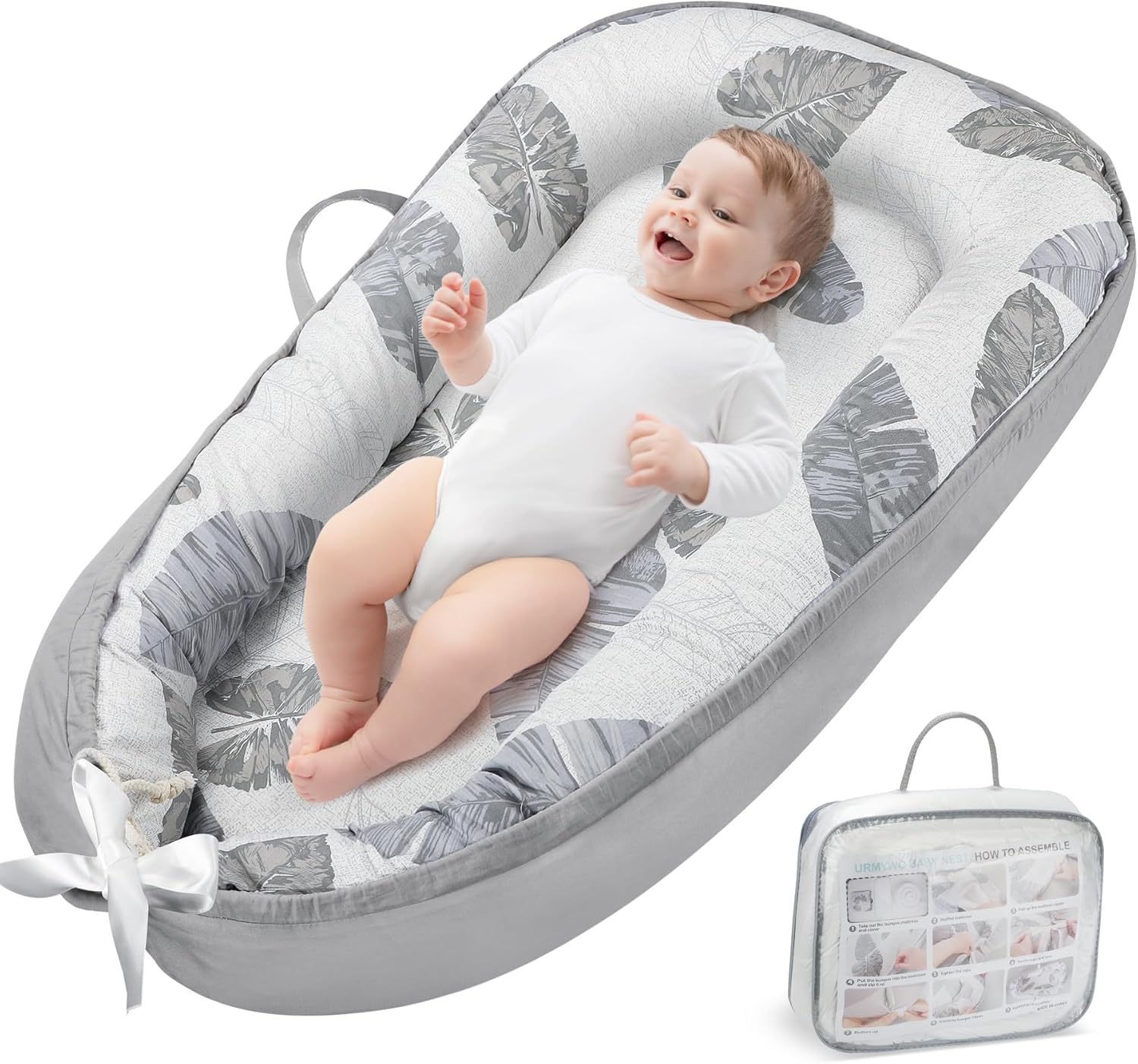 URMYWO Baby Nest Pod for Newborn, Baby Essentials for Newborn, Baby Lounger for 0-12 Months Boys Girls, Breathable & Soft Travel Cot, Baby Gifts