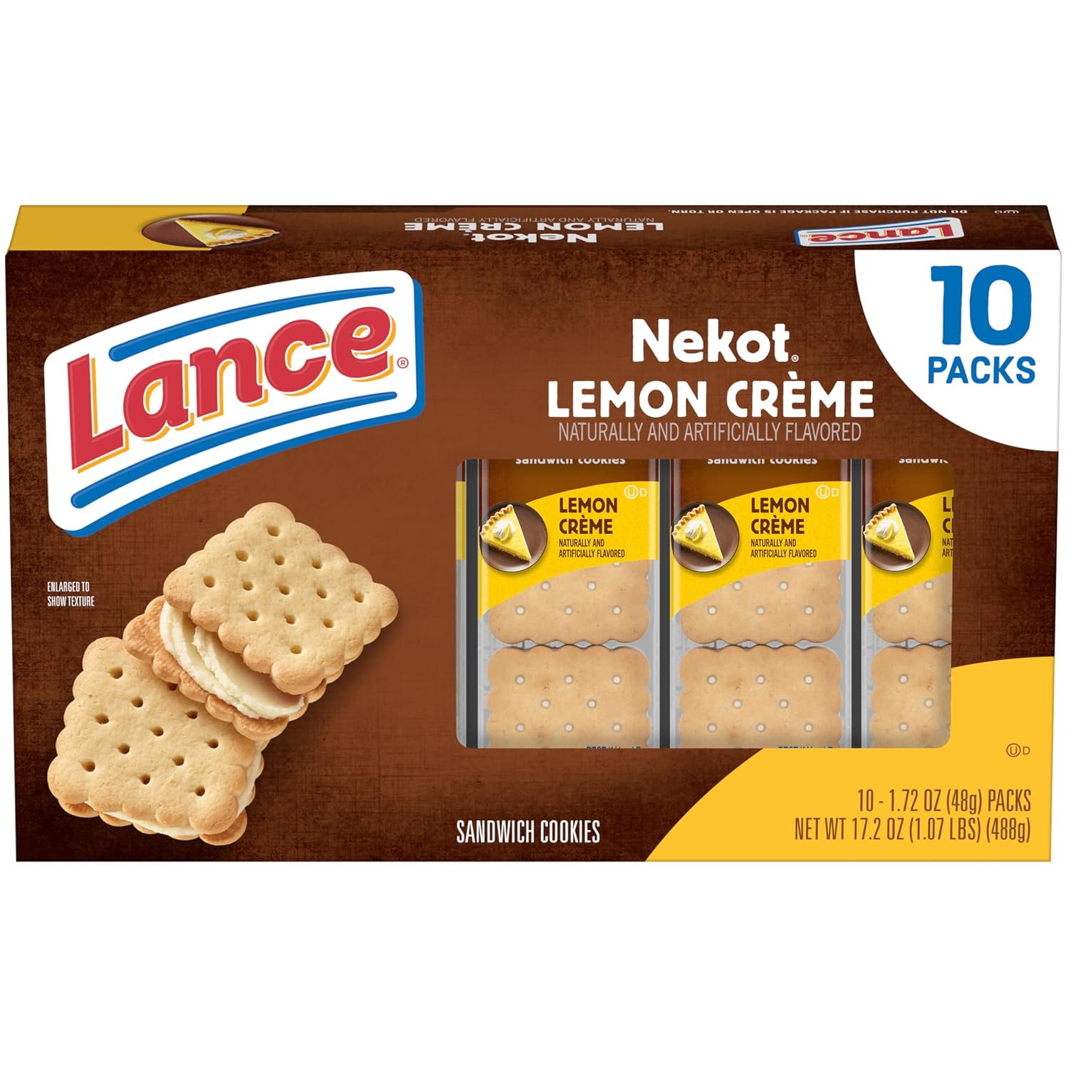 Lance Nekot Lemon Crème Sandwich Cookies Snack Packs, 10 Count 1.72 Oz
