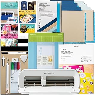 Cricut Joy Xtra Machine with Printable Sticker Paper and Card Kit Bundle - Sticker Making Set with Cutting Machine, DIY Greeting Cards with Pens and Envelopes, Craft Cutting Mats, Tools and Materials
