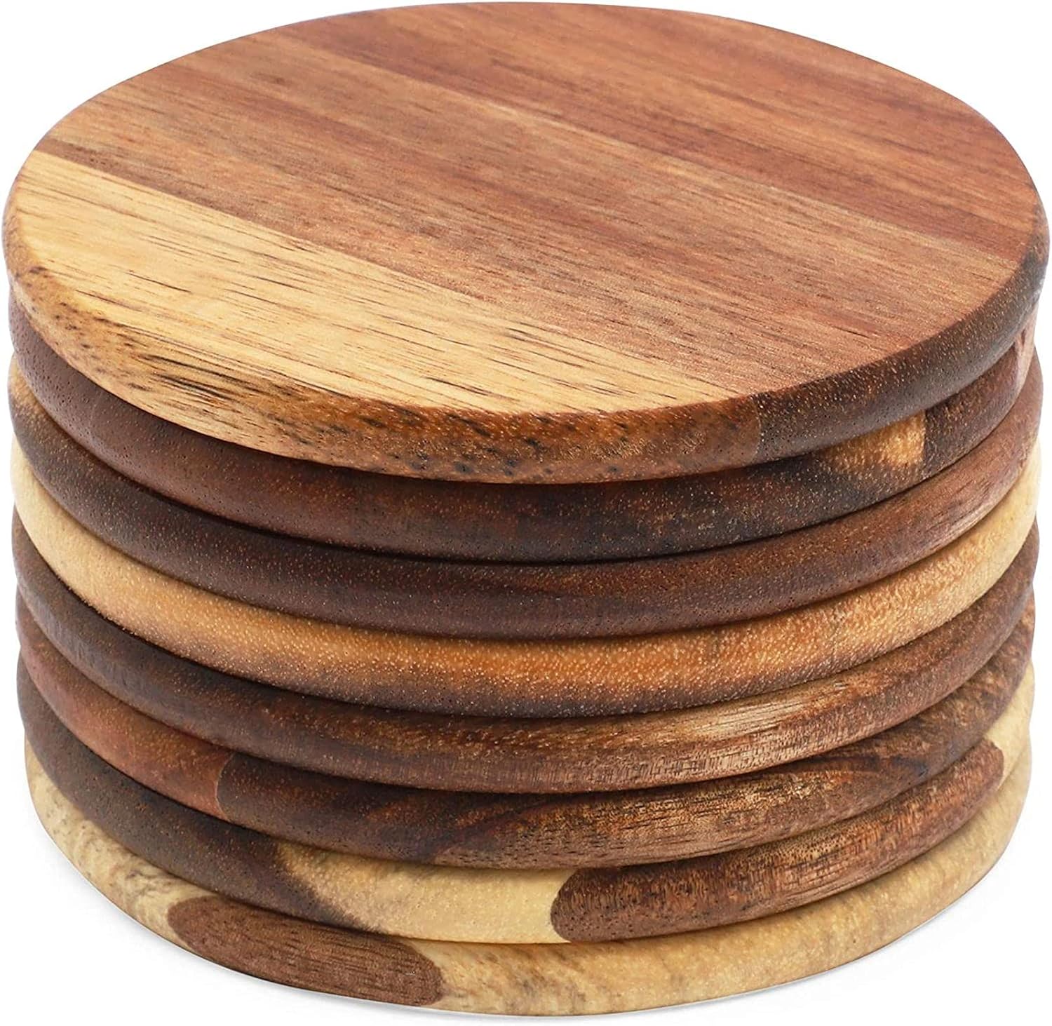 Juvale 8 Pack Acacia Wood Coasters for Coffee Table - for Drinks, Dining Table, Bar (4 in)