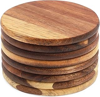 Juvale 8 Pack Acacia Wood Coasters for Coffee Table - for Drinks, Dining Table, Bar (4 in)