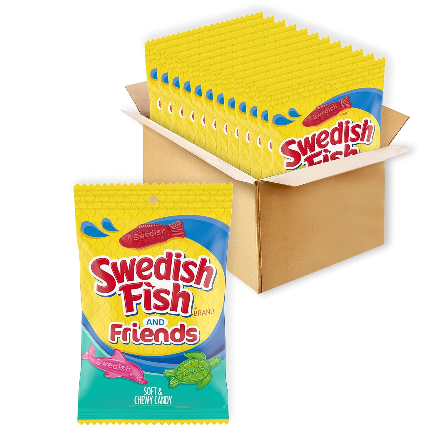 SWEDISH FISH and Friends Soft & Chewy Candy, 12-8.04 oz Bags