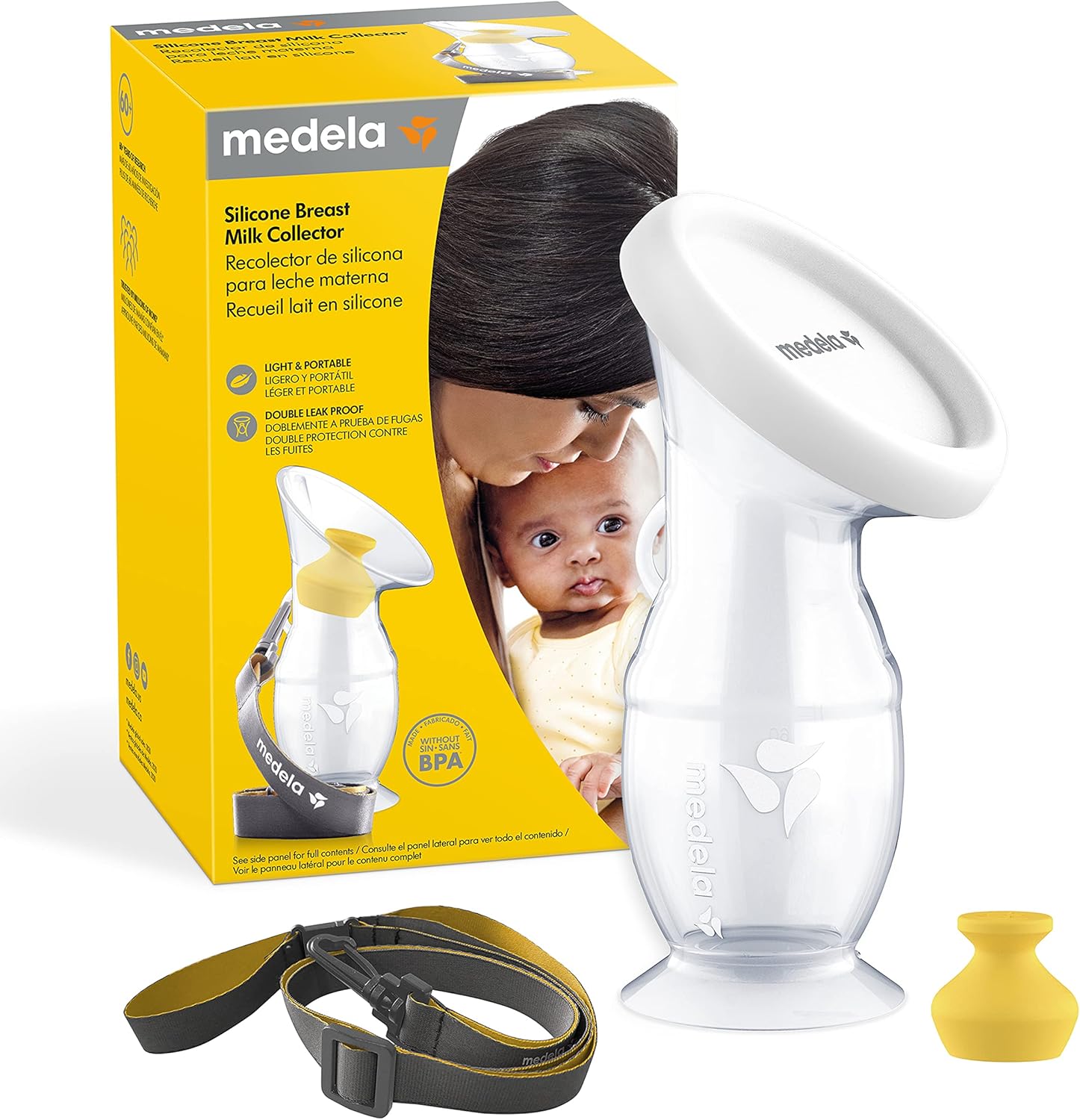 Medela Silicone Breast Milk Collector, Milk Saver with Spill-Resistant Stopper, Suction Base and Lanyard, 3.4 oz/100 mL