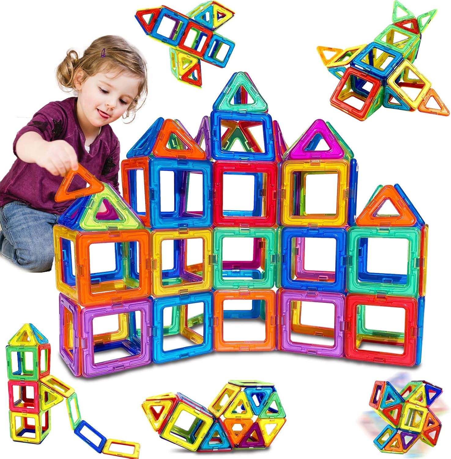 DOTDROPTRY 38PCS Magnetic Building Blocks Magnetic Tiles Magnets for Kids Construction Learning Educational Toys for 3 4 5 6 Years Old Boys Girls Toddlers Kids Christmas Birthday Gifts for 3+