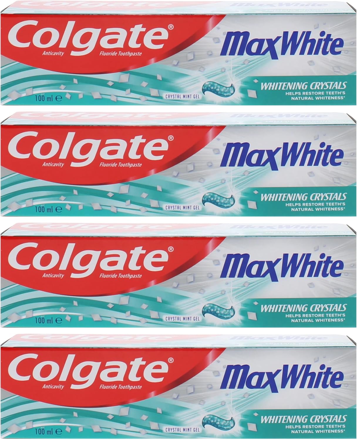 4 Pack Bundle - Colgate Max White Toothpaste (4X 100ml) with Whitening Crystals. Crystal Mint Gel. A Hadco Bundle.