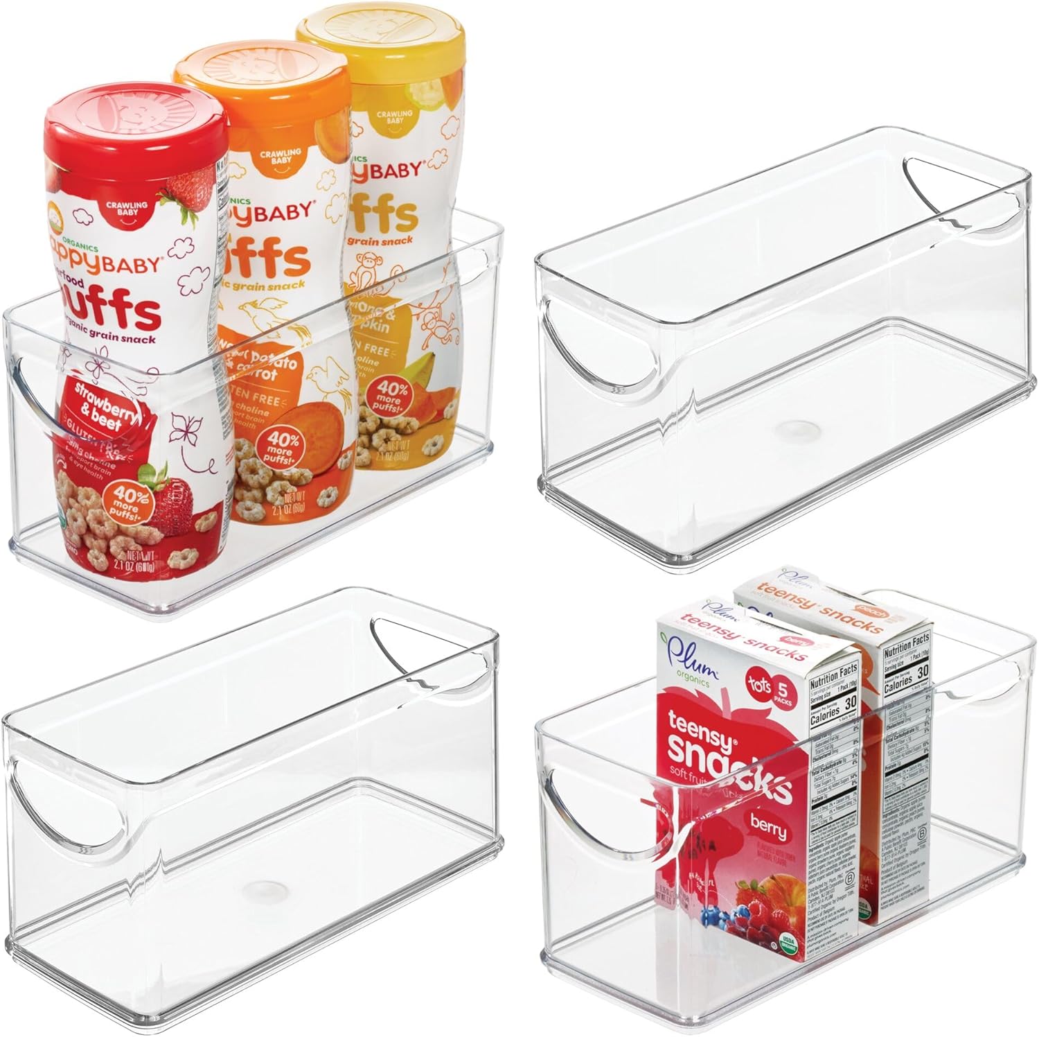 iDesign Narrow Pantry Bin with Handles for Kitchen Cabinets or Fridge, Set of 4, Clear, Made in USA