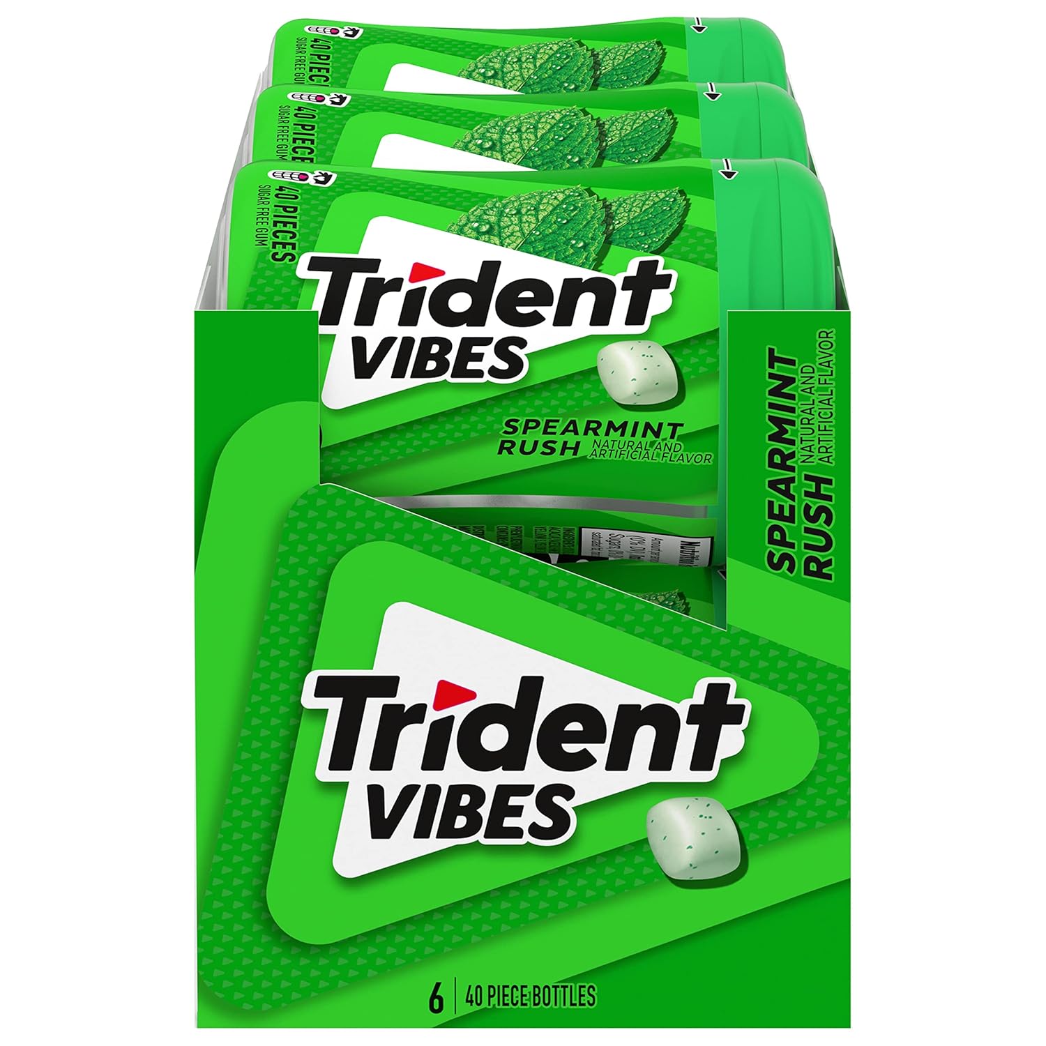 Trident Vibes Spearmint Rush Sugar-Free Chewing Gum, 6 Bottles of 40 Pieces (240 Total Pieces)