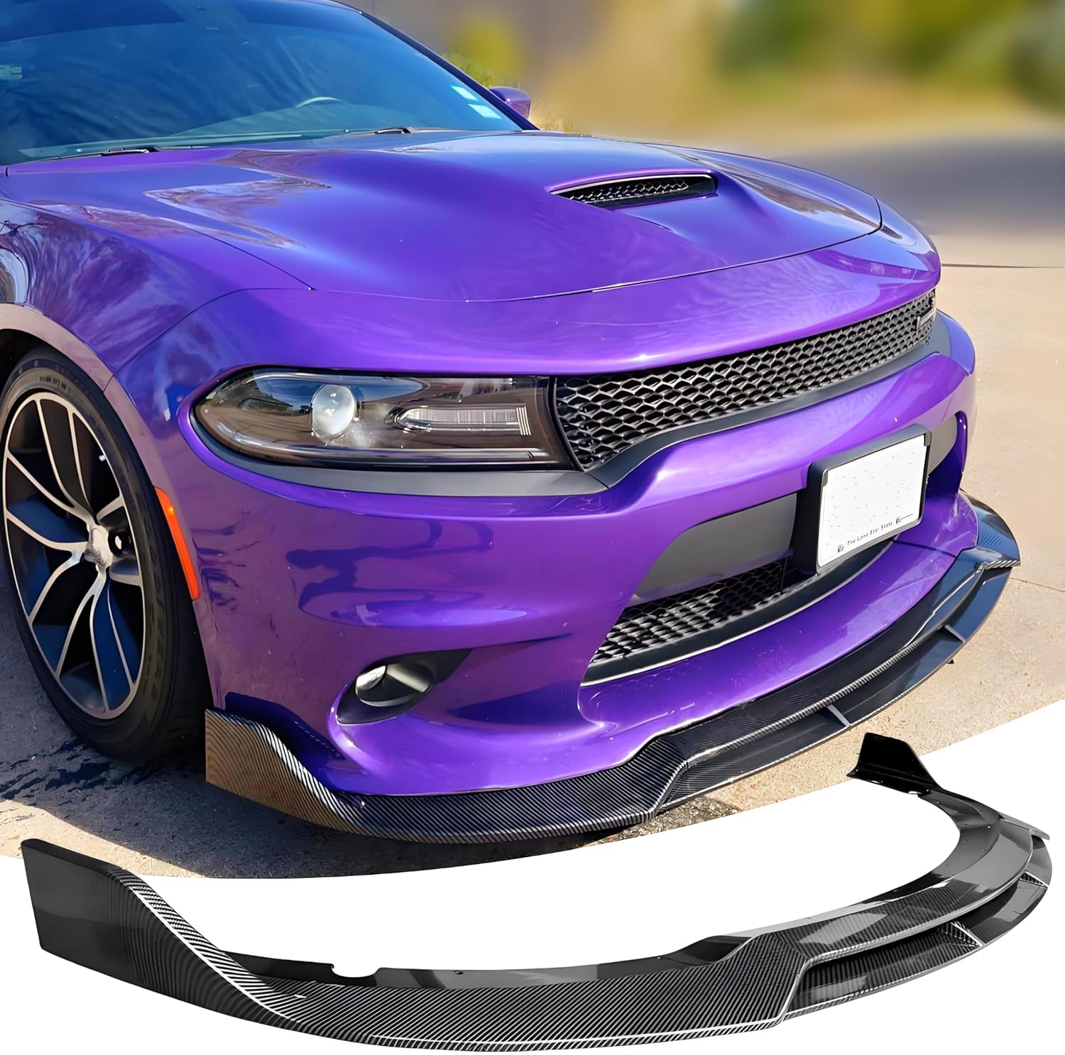 Front Bumper Lip Splitter Spoiler Fit for Dodge Charger SRT Hellcat/RT Scat Pack/Daytona/RT 392 2015-2023 Carbon Fiber Style Coating 4pcs Accessories Air Chin Body Kit