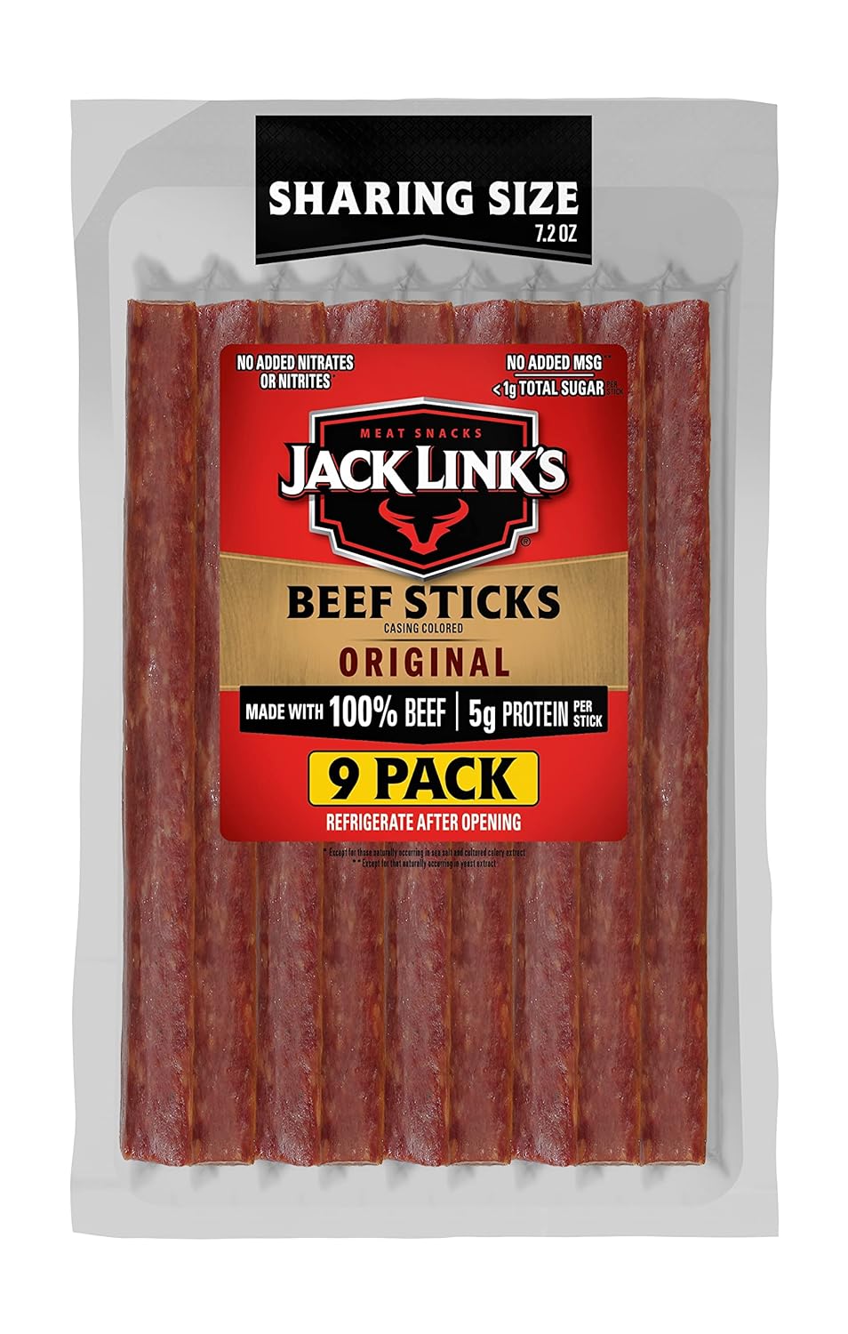 Jack Link's Beef Sticks, Original Flavor Meat Snack Stick - Protein Snack, Meat Stick, Made with 100% Beef, Keto Friendly - 7.2 Oz.
