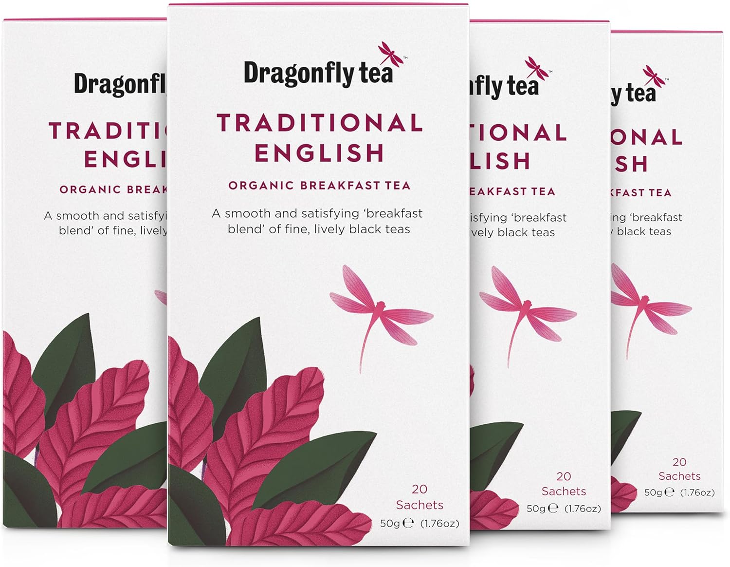 Dragonfly Traditional English Tea | Pack of 4 x 20 Organic Tea Bags (80 Teabags) | English Breakfast Tea Bags | English Tea | Breakfast Tea Bags | Black Tea Bags | Compostable Tea Bags