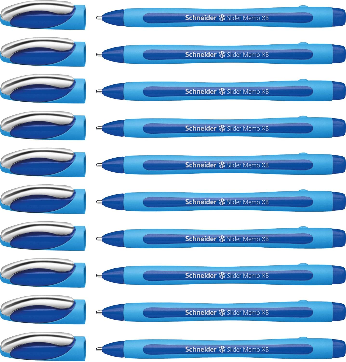 Schneider Slider Memo XB (Extra Broad) Ballpoint Pen, 1.4 mm, Light Blue Barrel, Blue Ink, Box of 10 Pens (150203)