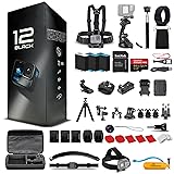 GoPro HERO12 (Hero 12) Black - with 50 Piece Accessory Kit and 2 Extra Batteries + 64GB Card - Waterproof Action Camera - 5.3K HDR, 27MP Photos, 1/1.9" Sensor, Live Streaming, Webcam, Stabilization