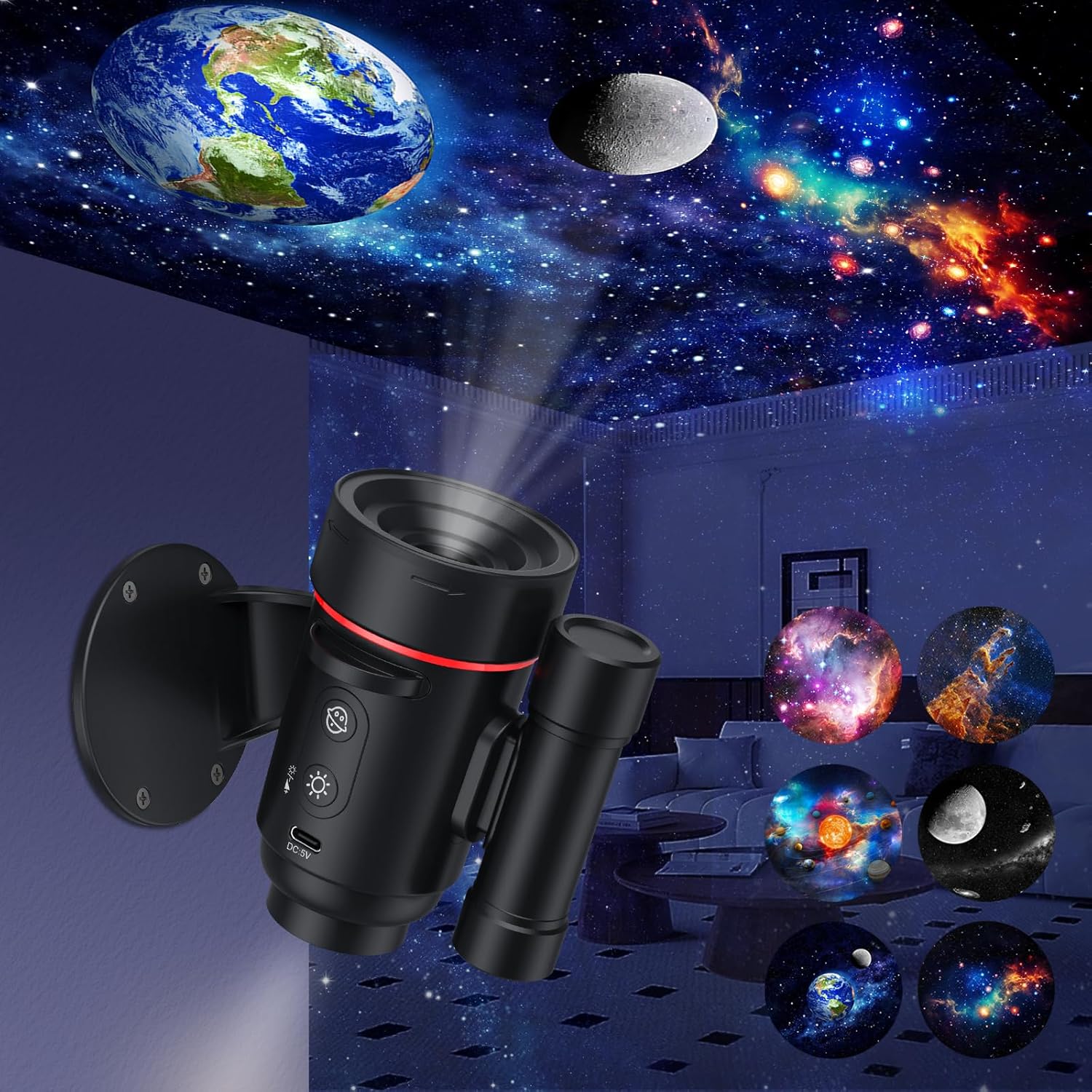 Galaxy Star Projector,Rechargeable HD Planetarium Projector with 2000mAh Battery,Wall-Mounted Space Projector Night Light,360°Rotation Nebula Skylight Scenarios Room for Bedroom Decor