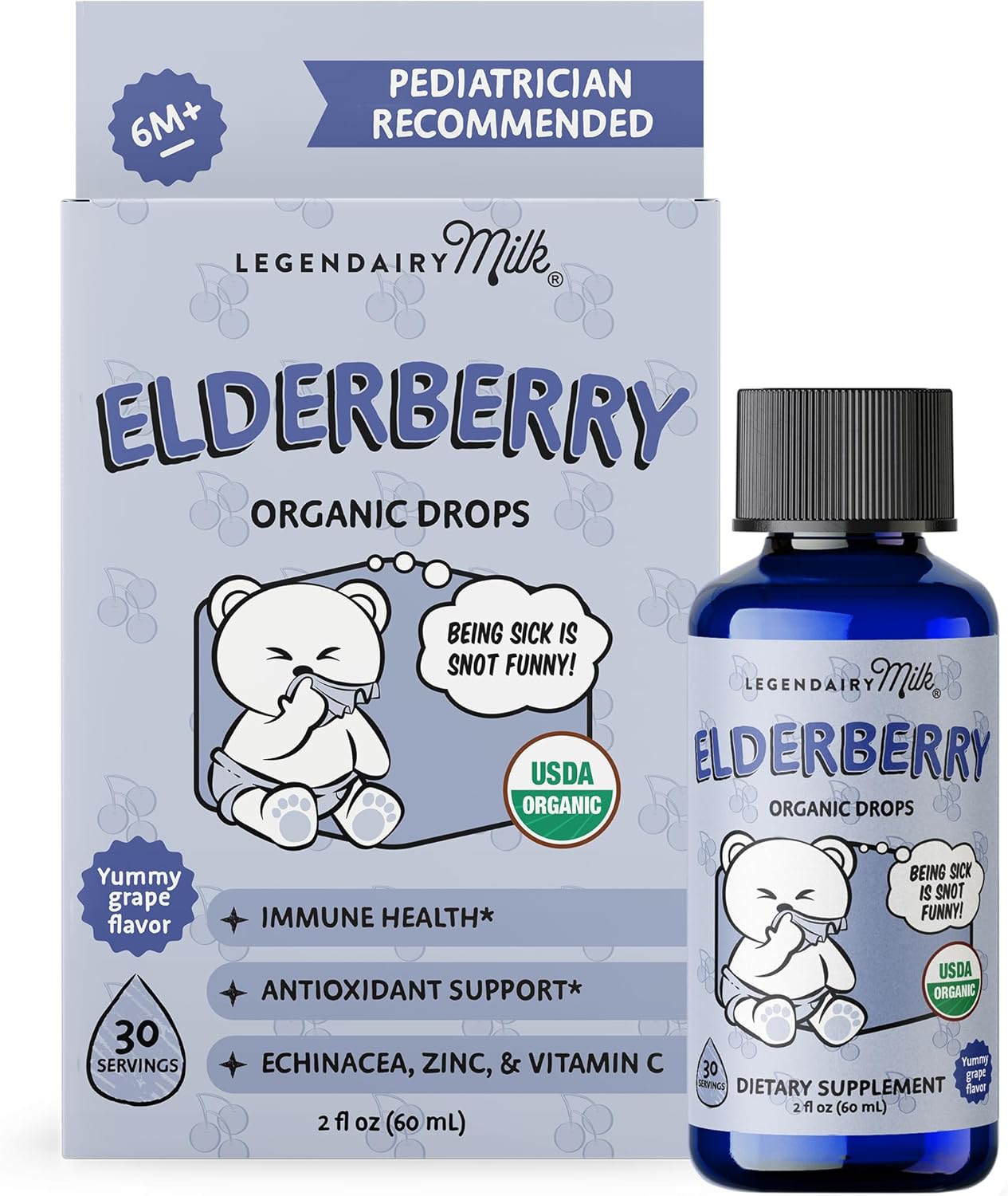 Legendairy Milk Organic Elderberry Drops - Baby Multivitamin with Echinacea, Vitamin C & Zinc for Immune Support - Ideal for Babies & Toddlers, Non-GMO - 30 Servings
