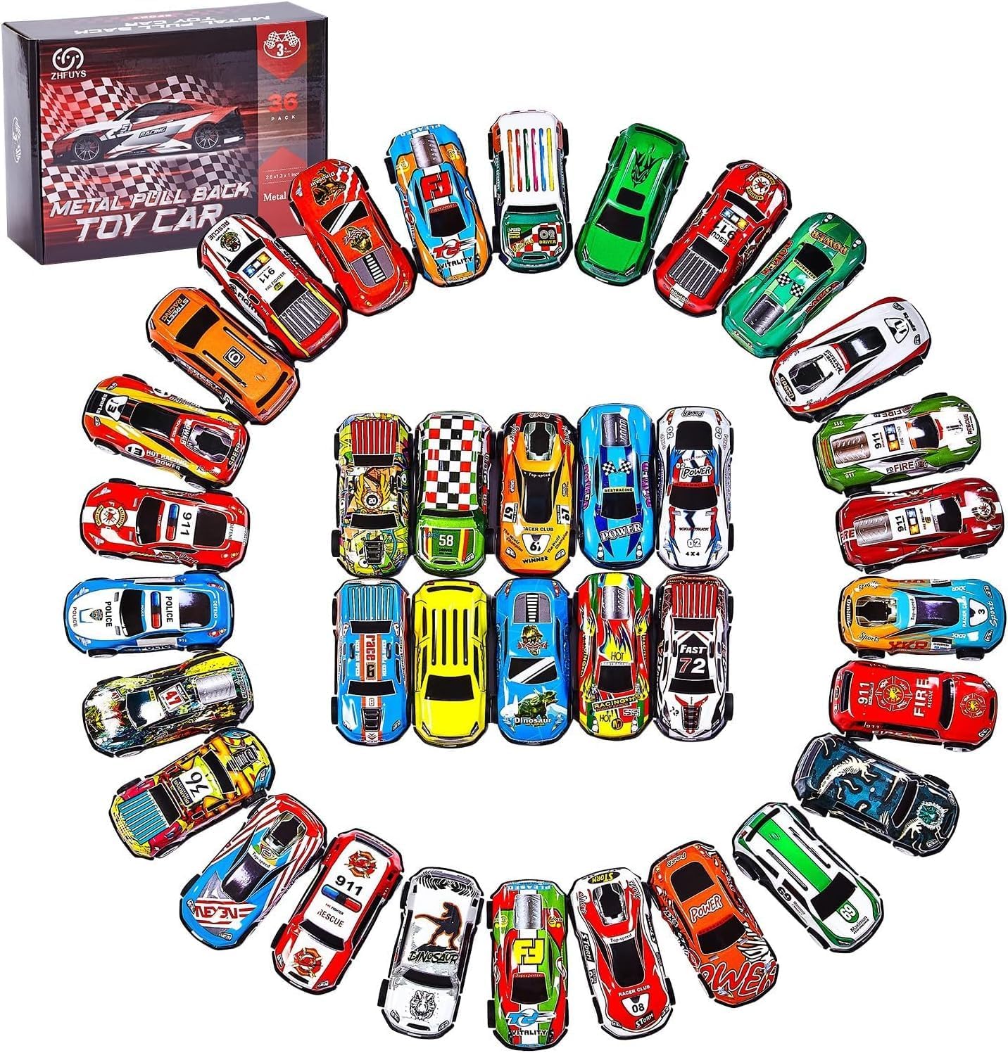 ZHFUYS 36PCS Metal Pull Back Cars Toy for Kids, Toy Cars for Kids Ages 3-8, Race Cars Party Favors for Toddler Toys, Party Favors Birthday Gift for Boys Girls
