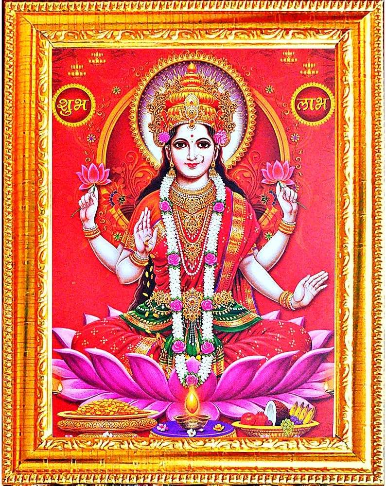 laxmi Photo Frame for Pooja | God Goddess Religious Framed Painting for Wall and Pooja/Hindu Bhagwan Devi Devta Photo Frame/God Poster for Puja (laxmi ji)