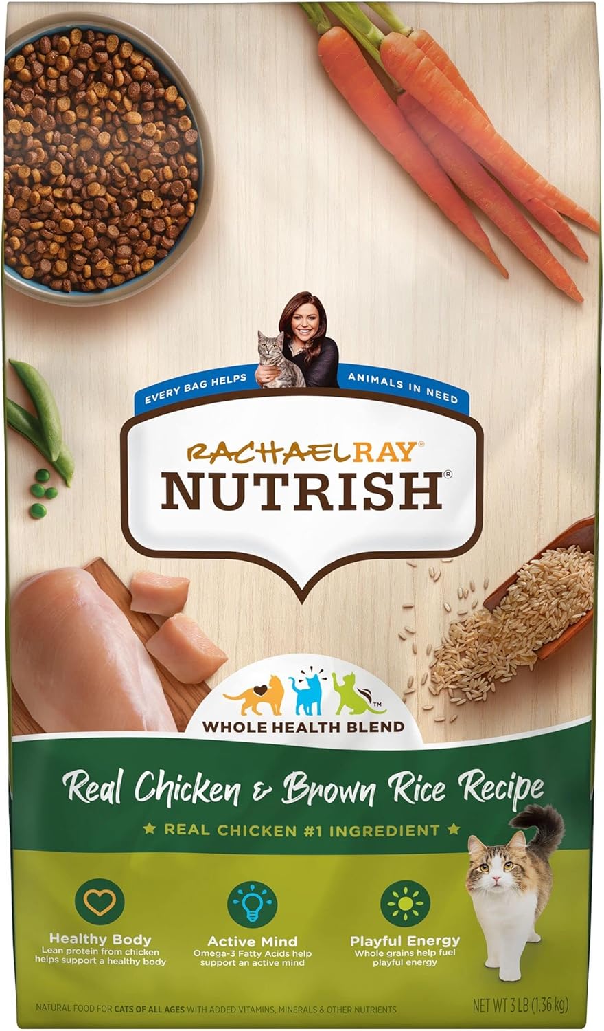 Nutrish Rachael Ray Premium Natural Dry Cat Food with Added Vitamins, Minerals & Other Nutrients, Real Chicken & Brown Rice Recipe, 3 Pound Bag